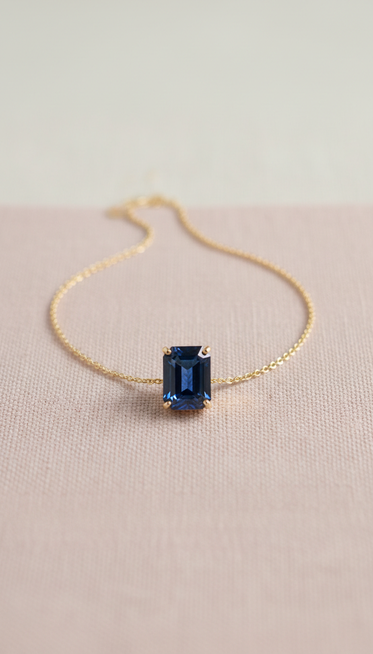 Sapphire pendant necklace, bezel set